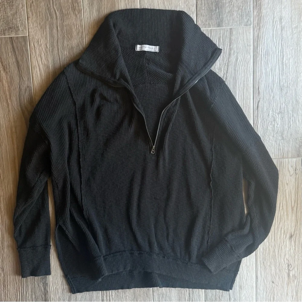 Free People We The Free Black Wash Quarter Zip Pullover XS Oversized Rib - Picture 1 of 7